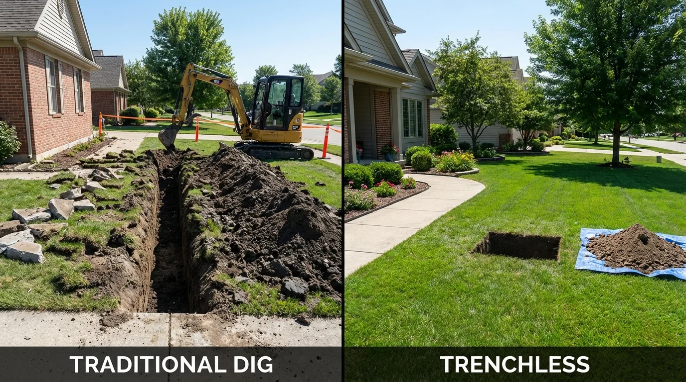 Trenchless sewer repair with minimal yard damage versus traditional excavation in Irwinton, GA
